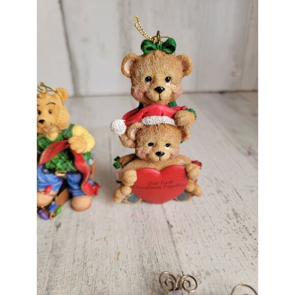 Vintage bear rustic style variety heart ornament Xmas set - Picture 3 of 7